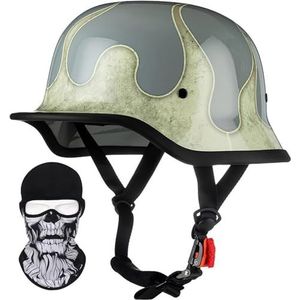 Duitse Motorfiets Half Shell Helm, Retro Half Shell Helm, Jet Helm met Vizier, Snelsluiting voor Cruiser, Chopper, Biker, Bromfiets, DOT/ECE Goedkeuring H,XXL=63-64CM