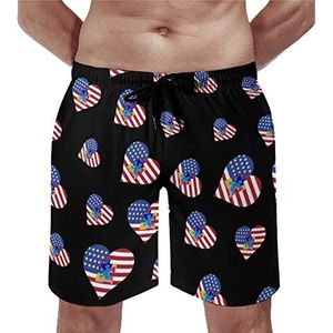 Autism Awareness USA Heart Mens Beach Shorts Sneldrogende Board Shorts Mesh Voering Strandbroek Gym Zwembroek 2XL