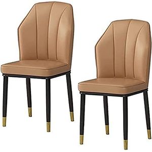 GEIRONV Eetkamerstoel set van 2, PU lederen keuken woonkamer lounge toonbank stoelen waterdicht met metalen poten zijstoel Eetstoelen (Color : Camel, Size : 92 * 46 * 43cm)