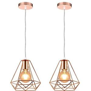 iDEGU 2 stuks hanglampen, modern, 20 cm, elegant, hanglamp van metaal, lampenkap in kooivorm, roségoud