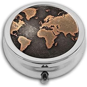 Wereldkaart Pil Box-3 Compartiment Geneeskunde Pil Case, Draagbare Geneeskunde Tablet Vitamine Houder Organizer voor Portemonnee Pocket