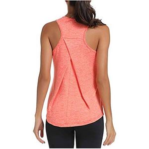 Lazzboy Tanktop Yoga Sport Dames Racerback Running Top Fitness Running Shirt Bovendeel Sexy Solide Ademend Mouwloos Schoudervrij Vest Shirt Blouse, oranje, M