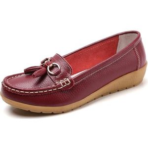 WDUDSUDUW Vrouwen Klassieke Lederen Loafers Casual Slip-On Boot Schoenen Comfortwalking Mocassins Zachte Zool Schoenen, B Bourgondi, 41 EU