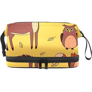 Grote capaciteit reizen cosmetische tas,Herfst Bos Dieren,Make-up tas,Waterdichte make-up tas Organizer, Meerkleurig, 27x15x14 cm/10.6x5.9x5.5 in
