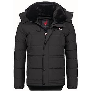Höhenhorn Adamelo Gewatteerde winterjas voor heren, gewatteerd, met afneembare kraag van imitatiebont, zwart, M