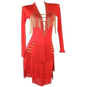 Rood,L,FZHQNZJF Latijnse Dans Prestatie Jurken Dames Kralen Tango Concurrentie Uitrusten Hol Cha Cha Salsa Danskleding Verfijnd Oefen Rok voor Rumba Samba
