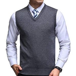 FULIER Heren V-Hals Vest Klassiek Kasjmier Wol Blend Knitwear Sweater Cardigans Tank Tops (Donkergrijs, M)