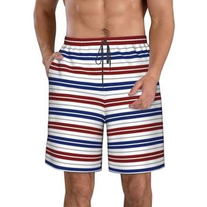 PHTZEZFC Rood Blauw Wit Grijs Strepen Print Heren Strandshorts - Lichtgewicht, Sneldrogende Zwembroek met Trekkoord met Zakken, Wit, L