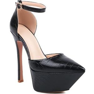 WOkismD 15 cm Vrouwen Dikke Kousen Hoge Hak Puntige Gesloten Enkelband Comfortabele Sexy Party Trouwjurk Hoge Hakken, Zwart, 42 EU