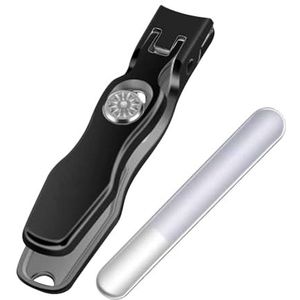 Gmokluytw Nagelknipper met opvangbak, nagelknipper, dikke nagelknipper zonder spatten, robuuste nagelvijl, roestvrijstalen manicure voor volwassenen, mannen en vrouwen
