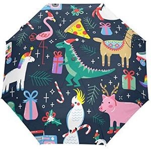 Jeansame Eenhoorn Varken Dinosaur Animal Cartoon Winter Kerstmis Nieuwjaar Vouwen Compacte Paraplu Automatische Regen Paraplu's voor Vrouwen Mannen Kid Jongen Meisje