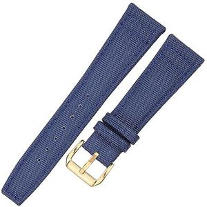Canvas Nylon + Lederen Horlogeband 20mm 21mm 22mm Zwart Groen Blauw Vrouwen Mannen Horloge Band Band Met Pin Gesp (Color : Blue Gold Buckle, Size : 22mm)