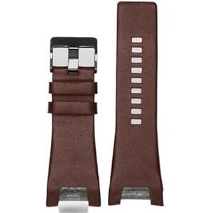 LUGEMA Compatibel met diesel DZ4246 DZ127 3B Armband 32 * 17mm Plain Black Dark Bruin Lederen Stalen Sluiting Korllband Strap Toegewijd Mannen (Color : A Dark brown black, Size : 32-18mm)