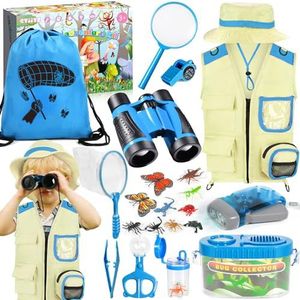 CYJJYZ 23-delige ontdekkingsset voor kinderen, ontdekkingsset met verrekijker voor kinderen, insectenvanger, vlindernet, insectenmodellen, cadeau voor ontdekkingsspeelgoed voor buiten (blauw)