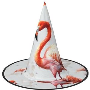 RLDOBOFE Heksenhoed schilderij flamingo bedrukte tovenaarshoed unisex Halloween hoed voor cosplay feest kostuum decoraties