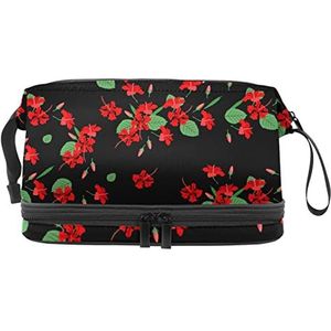 Grote capaciteit reizen cosmetische tas,Tropische zwarte bloemen bloem,Make-up tas,Waterdichte make-up tas organisator, Meerkleurig, 27x15x14 cm/10.6x5.9x5.5 in