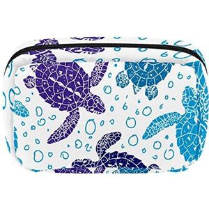 Boho Blauwe Zeeschildpad Cosmetische Rits Pouch Make-up Tas Reizen Waterdichte Toilettassen voor Vrouwen, Meerkleurig, 17.5x7x10.5cm/6.9x4.1x2.8in