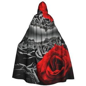 OPSREY Zwart Wit En Rode Rozen Gedrukt Volwassen Hooded Poncho Volledige Lengte Mantel Gewaad Party Decoratie Accessoires
