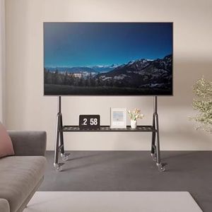 PP-Vic Mobiele Tv-Wagen, Ezel, Rollende Tv-Standaard,Opbergruimte Voor Schermen Van 32-75 Inch,Gewicht Tot 132 Pond, Robuuste, Draagbare Tv-Standaard Met Vergrendelbare Wielen,Black 1 layer