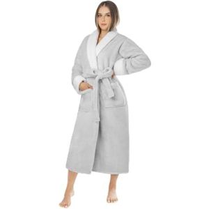 LEBENGOOD Badjas Dames Winter – Zachte Fleece Kamerjas met Capuchon, Warme Lange Huisjas in Microvezel OEKO-TEX®, Parelwit, L