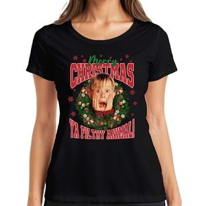 Merry Christmas Ya Filthy Animal Kevin McCallister - Home Alone Kerstmis Xmas dames T-shirt, zwart, XL