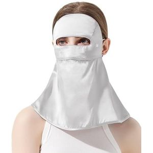 Zomer dames volgelaatszonnebrandcrèmemasker, ademende ijszijdesluier, zonnebrandmasker for buitensporten (Color : Silver full face, Size : Mean size)