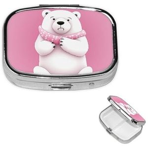 Pillendoosje Pillendoosje IJsbeer Pil Organizer 2 Compartiment Kleine Pillenetui voor Portemonnee of Pocket Reizen Pillendoos Draagbare Pillencontainer Houder Vitamine Organizer