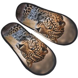BONDIJ Afrikaanse Dieren Luipaardprint Slippers Zachte Pluche Huis Slippers Warme Slip-on Slides Gezellige Indoor Outdoor Slippers voor Vrouwen, Zwart, one size