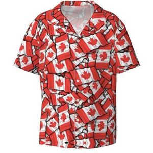 OdDdot Canadese Vlag Print Heren Button Down Shirt Korte Mouw Casual Shirt voor Mannen Zomer Business Casual Jurk Shirt, Zwart, 4XL