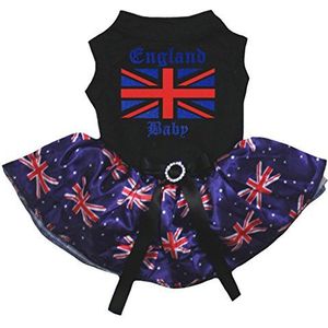 Petitebelle Union Jack Engeland Baby Katoen Shirt Tutu Puppy Hond Jurk, X-Large, Black/UK Flags