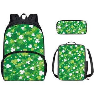 St Patricks Day Print Meisjes Rugzak Set voor Basisschool 17"" Boekentas met Lunch Box en Potlood Case