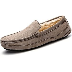 Loafers Driving Moccasins Loafer Schoenen for Mannen Faux Bont Bekleed Option Suede Vamp Stitching Details Zacht comfortabel Flexibel rijden (Color : Khaki Lined, Size : 44 EU)