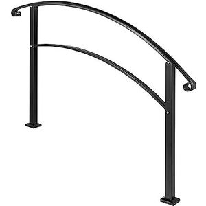 Smeedijzeren leuning Past op 1 of 5 treden met installatiekit Leuningen for buitentrappen Overgang Leuning Trapleuning Elektrisch, tuin- en handgereedschap(Black 5Ft)