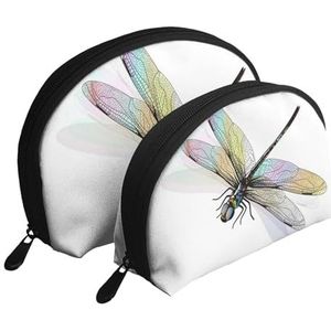 Make-uptas, cosmetische reistas 2 stuks draagbare clutch zakje set zakje organizer libelle, zoals afgebeeld, Eén maat