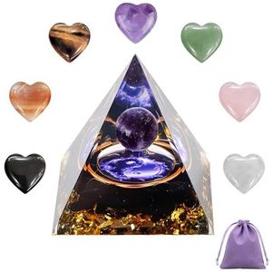 9 stuks maansteen kristallen piramide en kristallen harten set met paarse stoffen tas, natuur Reiki Chakra energietoren voor yoga meditatie chakra balans, hart edelstenen, liefde cadeau voor minnaar,