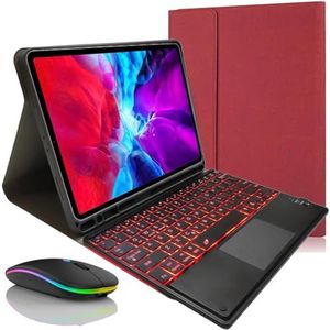 Toetsenbordhoes voor iPad Pro 12,9"" 2017/2015 (oud model, 1e en 2e generatie), Magnetisch Afneembaar Draadloos Toetsenbord Met Achtergrondverlichting en Bluetooth-muis,Rood