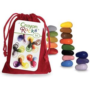 Crayon Rocks - Niet-giftige Soya waskrijtjes voor kinderen [penhandvat stimulerend] - duurzaam krijt in een rood fluwelen zakje - 16 natuurlijke wasbare kleuren - voor tekenen op papier en stof