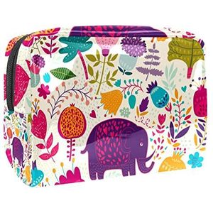 Cosmetische tas voor dames,kleine make-uptas voor portemonnee,Cartoon herfst bloem olifant,Cosmetische reistas,make-uptasje