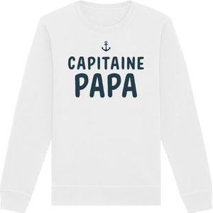 Sweatshirt Capitaine Papa, uniseks, bedrukt in Frankrijk, 100% biologisch katoen, cadeau voor verjaardag, papa, origineel grappig, Wit, XL