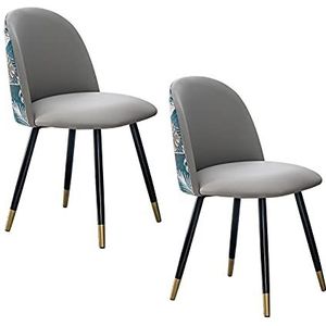 GEIRONV Leer Dining Chair Set van 2, 43 × 43 × 82 cm Modern ontwerp met metalen voeten Keukenstoel for woonkamer slaapkamer make-up stoel Eetstoelen (Color : Gris)