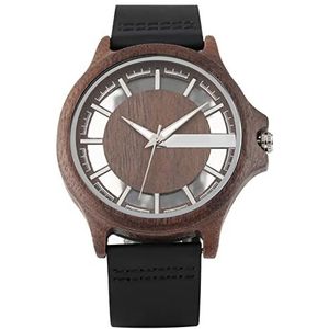 Handgemaakt Ebony Wood Watch Heren Transparante Hollow Dial Houten Horloges Analoge Timepiece Vintage Quartz Polshorloge Klok Huwelijksgeschenken (Color : Coffee)