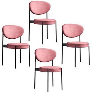 GEIRONV 4 Stuks Keuken Eetkamerstoel,Fluweel Zwarte Benen Rugleuning Lounge Stoel voor Slaapkamer Balkon Woonkamerstoelen Eetstoelen (Color : Pink)