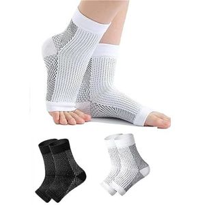 2 Paar Enkelcompressiesokken. Enkelkousen Voor Vrouwen En Mannen, Enkelbrace Compressiesokken, Kalmerende Sokken Voor Neuropathiepijn(Black+white,L/XL)