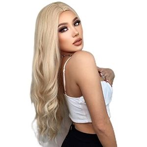 DieffematicJF Pruik Long Wave White Lolita Cosplay Party Heat Resistant Hair Blonde Body Wave Synthetic Wig