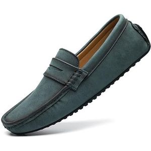 Herenloafers Vierkante neus PU-leer Penny Driving Loafers Antislip Comfortabele lichtgewicht prom-wandelslip-ons(Color:Green,Size:43 EU)
