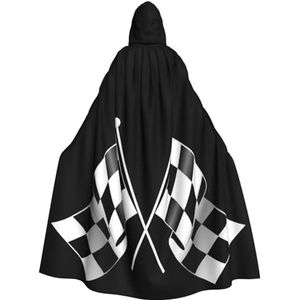 WURTON Zwart Wit Formule Geruite Vlaggen Patroon Print Volwassen Hooded Mantel Unisex Capuchon Halloween Kerst Cape Cosplay Kostuum Voor Vrouwen Mannen