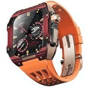 OFWAX Koolstofvezel Horloge Case Rubberen Band, Voor Apple Horloge Band 44/45mm 9 8 7 6 5 4 SE Serie, Mannen Vrouwen Modieuze Sport Horloge Bandjes Upgrade Modificatie Kit, 44mm, agaat
