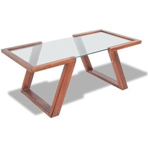 EVKA-houten salontafel, moderne salontafel uit het midden van de eeuw, glazen en houten salontafel voor woonkamer, middentafels, eiken salontafel, glazen tafels voor thuis