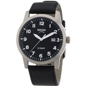 Boccia heren horloge leer 3631-01, zwart/zwart, Riemen.