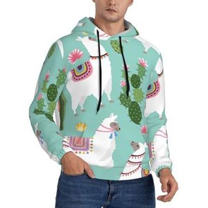 GUOLGP Tropische lama alpaca cactus bloemenprint heren sweatshirts met capuchon casual lichtgewicht zachte trui voor herfst lente winter, Zwart, S